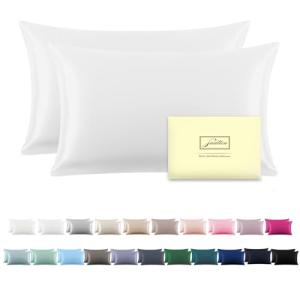 Silk Pillow Cases 2 Pack,Soft Breathable and Sliky Standard Size Pillow Cases Set of 2,Natural Mulberry Silk Pillowcase Set of 2 for Hair and Skin with Hidden Zipper (White,20"X 26",2pcs)
