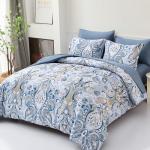 Drucon Blue Paisley Comforter Set Queen, 7 Pieces Bed in a Bag Boho Comforter Soft Microfiber Blue Paisley Bedding(1 Comforter, 1 Flat Sheet, 1 Fitted Sheet, 2 Pillow Shams, 2 Pillowcases)