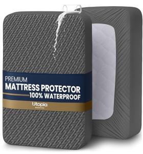 Utopia Bedding Waterproof Mattress Protector Queen Size (Gray), Premium 3D Air Soft Fabric Mattress Cover, Fits 17 Inches Deep, Breathable, Fitted Style with Stretchable Pockets