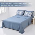 Drucon Blue Paisley Comforter Set Queen, 7 Pieces Bed in a Bag Boho Comforter Soft Microfiber Blue Paisley Bedding(1 Comforter, 1 Flat Sheet, 1 Fitted Sheet, 2 Pillow Shams, 2 Pillowcases)