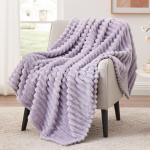 EXQ Home Fleece Throw Blanket for Couch or Bed - 3D Stripe Jacquard Decorative Blankets - Cozy Soft Lightweight Fuzzy Flannel Blanket Suitable for All Seasons(50"×60",Light Purple)