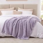 EXQ Home Fleece Throw Blanket for Couch or Bed - 3D Stripe Jacquard Decorative Blankets - Cozy Soft Lightweight Fuzzy Flannel Blanket Suitable for All Seasons(50"×60",Light Purple)