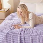 EXQ Home Fleece Throw Blanket for Couch or Bed - 3D Stripe Jacquard Decorative Blankets - Cozy Soft Lightweight Fuzzy Flannel Blanket Suitable for All Seasons(50"×60",Light Purple)