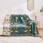 XIBLC Boho Throw Blanket, 100% Cotton Ultra Soft Luxury Fall Throw Rustic Quilt, 50"x60" Floral Printed Farmhouse Decor Bed Summer Blankets, All Season Rustic Reversible Bohemian Throw for Bed