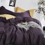 EAVD Solid Color Dark Purple Duvet Cover Queen Soft 100% Cotton Purple Bedding with 2 Button Pillowcases Luxury Modern Style Purple Comforter Set with Zipper Closure(NO Comforter)