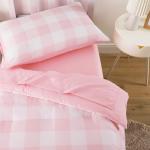 Wake In Cloud - Gingham Toddler Bedding Set for Girls Boys, Cute Plaid Buffalo Check, 4 Pieces Soft Crib Bed Set Including Comforter, Sheets and Pillowcase, Pink