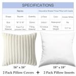 WHATWEARS Decorative Throw Pillow with Inserts, Set of 2 Soft Faux Fur Throw Pillows, Square Boho Striped Pillow for Couch, Bed, Sofa Decor(Beige, 16" x 16")
