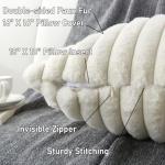 WHATWEARS Decorative Throw Pillow with Inserts, Set of 2 Soft Faux Fur Throw Pillows, Square Boho Striped Pillow for Couch, Bed, Sofa Decor(Beige, 16" x 16")