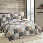 Ycosy Plaid Quilt Set Queen Size Lightweight Bedspread Set Grey Brown White Patchwork Quilts Reversible Coverlet with 2 Pillow Shams Soft Microfibers for All Season
