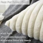 WHATWEARS Decorative Throw Pillow with Inserts, Set of 2 Soft Faux Fur Throw Pillows, Square Boho Striped Pillow for Couch, Bed, Sofa Decor(Beige, 16" x 16")