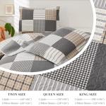 Ycosy Plaid Quilt Set Queen Size Lightweight Bedspread Set Grey Brown White Patchwork Quilts Reversible Coverlet with 2 Pillow Shams Soft Microfibers for All Season