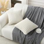 WHATWEARS Decorative Throw Pillow with Inserts, Set of 2 Soft Faux Fur Throw Pillows, Square Boho Striped Pillow for Couch, Bed, Sofa Decor(Beige, 16" x 16")