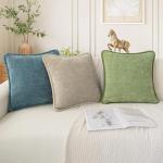 CaliTime Decorative Couch Throw Pillow Covers 18 X 18 Inches Pack of 2 Cozy Chenille Piping Edge Cushion Cases for Sofa Bed Living Room Home Sage Green