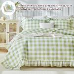 Joyreap 3pcs Ruffle Quilt Set Queen, Sage Green Gingham Plaid Ruffled Design, Soft Cozy Microfiber Farmhouse Bedspread Coverlet for All Season- 90x90 inches