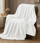 Utopia Bedding Off White Striped Fleece Blanket Throw Size Fluffy, Warm & Lightweight Ribbed Throw for Bed, Sofa & Chair - Soft Cozy Blanket for Home Decor & Gifting (50x60 Inches)