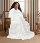 Utopia Bedding Off White Striped Fleece Blanket Throw Size Fluffy, Warm & Lightweight Ribbed Throw for Bed, Sofa & Chair - Soft Cozy Blanket for Home Decor & Gifting (50x60 Inches)