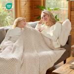 Snuggle Sac Cream Waffle Throw Blanket for Couch Bed Sofa 50x60 inches, Reversible Beige Blanket Microfiber Fluffy Fuzzy Cozy Knit Soft Throws for Women Mothers Birthday Gifts