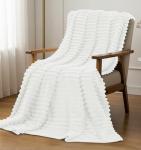 Utopia Bedding Off White Striped Fleece Blanket Throw Size Fluffy, Warm & Lightweight Ribbed Throw for Bed, Sofa & Chair - Soft Cozy Blanket for Home Decor & Gifting (50x60 Inches)