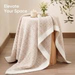Snuggle Sac Cream Waffle Throw Blanket for Couch Bed Sofa 50x60 inches, Reversible Beige Blanket Microfiber Fluffy Fuzzy Cozy Knit Soft Throws for Women Mothers Birthday Gifts