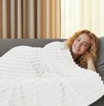 Utopia Bedding Off White Striped Fleece Blanket Throw Size Fluffy, Warm & Lightweight Ribbed Throw for Bed, Sofa & Chair - Soft Cozy Blanket for Home Decor & Gifting (50x60 Inches)