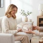 Snuggle Sac Cream Waffle Throw Blanket for Couch Bed Sofa 50x60 inches, Reversible Beige Blanket Microfiber Fluffy Fuzzy Cozy Knit Soft Throws for Women Mothers Birthday Gifts