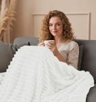 Utopia Bedding Off White Striped Fleece Blanket Throw Size Fluffy, Warm & Lightweight Ribbed Throw for Bed, Sofa & Chair - Soft Cozy Blanket for Home Decor & Gifting (50x60 Inches)