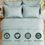 EMME Queen Comforter Set - 7-Piece Bed in a Bag for All Seaon, Ultra Soft Bedding Set with Comforter, Flat Sheet, Fitted Sheet, Pillowcase, Pillow Sham (Aqua Blue, Full/Queen)