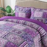 NEWLAKE Cotton Bedspread Quilt Sets-Reversible Patchwork Coverlet Set, Purple Classic Bohemian Pattern,Queen Size