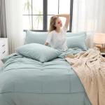 EMME Queen Comforter Set - 7-Piece Bed in a Bag for All Seaon, Ultra Soft Bedding Set with Comforter, Flat Sheet, Fitted Sheet, Pillowcase, Pillow Sham (Aqua Blue, Full/Queen)