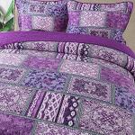 NEWLAKE Cotton Bedspread Quilt Sets-Reversible Patchwork Coverlet Set, Purple Classic Bohemian Pattern,Queen Size