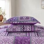 NEWLAKE Cotton Bedspread Quilt Sets-Reversible Patchwork Coverlet Set, Purple Classic Bohemian Pattern,Queen Size