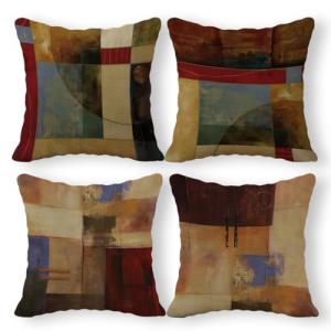 SiuSue Vintage Geometric Decor Linen Throw Pillow Case, 18 x 18 Inch Set of 4, New Living Room Decor, Housewarming Gift, Modern Decor, Mid-Century Modern Style Cushion Cover for Sofa Couch Bed