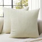 Softalker Throw Pillow Covers 18 x 18, Set of 2 - Cream Decorative Soft Corduroy Striped Boho Throw Pillow Covers, Modern Home Cushion Pillow Cases for Farmhouse Decor, Couch, Sofa, Bed & Living Room