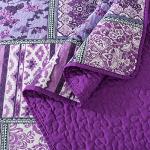 NEWLAKE Cotton Bedspread Quilt Sets-Reversible Patchwork Coverlet Set, Purple Classic Bohemian Pattern,Queen Size