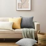 Softalker Throw Pillow Covers 18 x 18, Set of 2 - Cream Decorative Soft Corduroy Striped Boho Throw Pillow Covers, Modern Home Cushion Pillow Cases for Farmhouse Decor, Couch, Sofa, Bed & Living Room