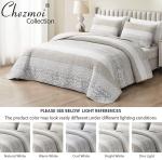 Chezmoi Collection Robyn 3-Piece Neutral Taupe Gray White Floral Hibiscus Flower Patchwork Striped Quilt Set - Pre-Washed Cotton Coverlet - Lightweight Reversible Bedspread, Queen Size