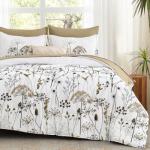Yiran Floral Full Size Comforter Set, Khaki Dandelion Plant Botanical Comforter Bedding Set, 7 Piece Fall Winter Bed in a Bag, Soft Microfiber Complete Bedding Set with Sheets for All Season