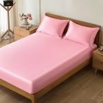 VACVELT 3-Piece Satin Fitted Sheet Set Queen Size, Pink Bottom Bed Sheet with 2 Pillowcases, Similar to Silk Sheets, Luxury & Silky Bedding Set, 15 Inch Deep Pocket