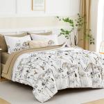 Yiran Floral Full Size Comforter Set, Khaki Dandelion Plant Botanical Comforter Bedding Set, 7 Piece Fall Winter Bed in a Bag, Soft Microfiber Complete Bedding Set with Sheets for All Season