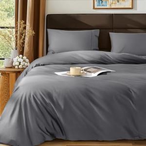 SONORO KATE 100% Egyptian Cotton Duvet Cover Queen Size, 1000 Thread Count Sateen Duvet Cover, Soft, Breathable Cotton Comforter Cover with Hidden Zipper Closure - 3 PC (Dark Grey,Queen)