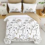 Yiran Floral Full Size Comforter Set, Khaki Dandelion Plant Botanical Comforter Bedding Set, 7 Piece Fall Winter Bed in a Bag, Soft Microfiber Complete Bedding Set with Sheets for All Season