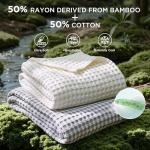 Bedsure Cooling Waffle Queen Size Blanket - Lightweight Cotton Summer Blanket of Rayon Derived from Bamboo for Hot Sleepers, Luxury Throws for Bed, Mothers Day Throw Gifts, Ivory, 90x90 Inches