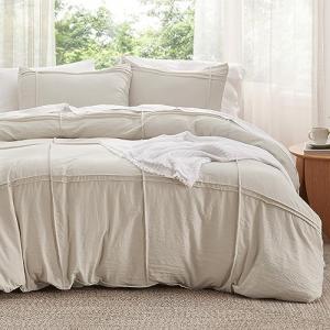 Bedsure Grid Boho Duvet Cover Queen Size - Shabby Chic Tufted Boho Bedding Set, 3 Pieces Shabby Chic Home Bedding for All Seasons, Includes 1 Queen Duvet Cover & 2 Pillowcases (Light Beige, 90" x 90")