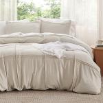 Bedsure Grid Boho Duvet Cover Queen Size - Shabby Chic Tufted Boho Bedding Set, 3 Pieces Shabby Chic Home Bedding for All Seasons, Includes 1 Queen Duvet Cover & 2 Pillowcases (Light Beige, 90" x 90")