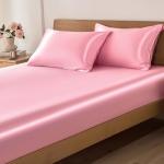 VACVELT 3-Piece Satin Fitted Sheet Set Queen Size, Pink Bottom Bed Sheet with 2 Pillowcases, Similar to Silk Sheets, Luxury & Silky Bedding Set, 15 Inch Deep Pocket