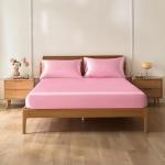 VACVELT 3-Piece Satin Fitted Sheet Set Queen Size, Pink Bottom Bed Sheet with 2 Pillowcases, Similar to Silk Sheets, Luxury & Silky Bedding Set, 15 Inch Deep Pocket