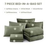 Monbix King Size Comforter Set, Olive Green King Bed Set Reversible, King Size Comforter Set 7 Pieces, Cationic Dyeing Bed in a Bag with Comforter, Sheets, Pillowcases & Shams