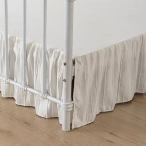 Bed Skirt Queen Size Ruffled Bed Skirts with Split Corners, 14 Inch Drop Dust Ruffle Bed Skirt with Platform, Tufted Boho Bed Skirting Queen Size, Striped, Ivory, 14" Queen