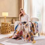 XIBLC Boho Throw Blanket, 100% Cotton Ultra Soft Luxury Throw Rustic Quilt, 50"x60" Floral Bird Butterfly Farmhouse Decor Bed Blankets, All Season Rustic Reversible Bohemian Throw for Bed - Yellow