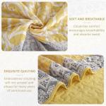 DJY Boho Quilt Set Queen Size, 3 Pieces Yellow Grey Boho Striped Bedspread Coverlet Set with 2 Pillowcases, Soft Microfiber Bohemian Patchwork Farmhouse Bedding Set All Season (96"x90")